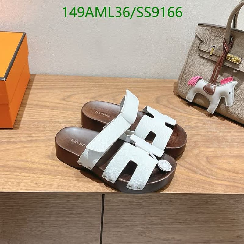 Products 18 Hermes Women's White Cowhide H-Slide Sandals with Real Wood Sole