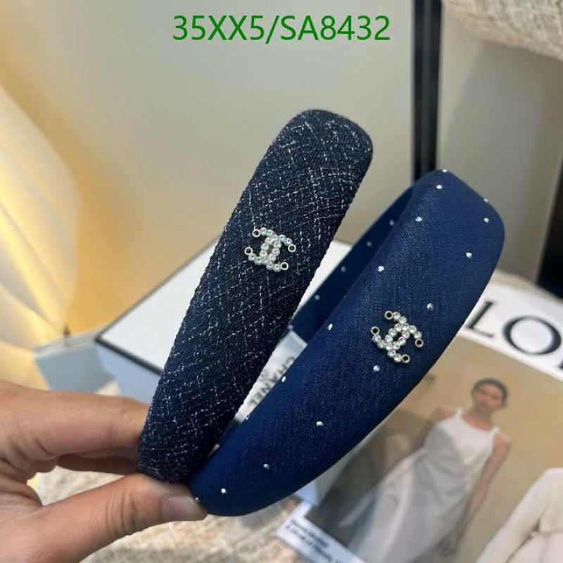 Chanel Rhinestone Logo Headband - Elegant Blue Fabric Hair Accessory
