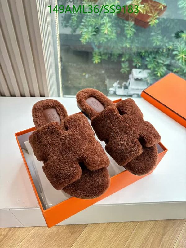 Hermès Women's Brown Lamb Wool Shearling Slide Sandals