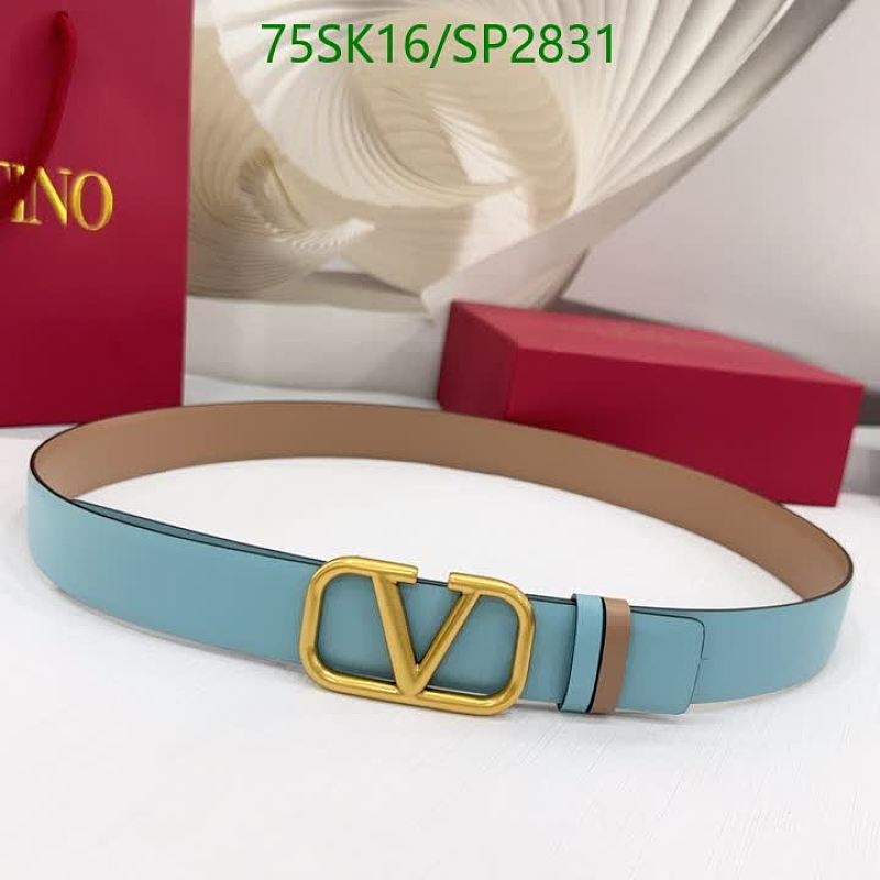 Valentino Women's Light Blue Leather Belt with Gold V Logo Buckle