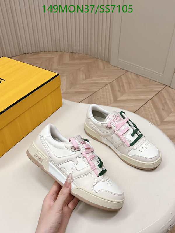 Fendi Men's White Leather Low-Top Sneakers with Pink & Green Accents