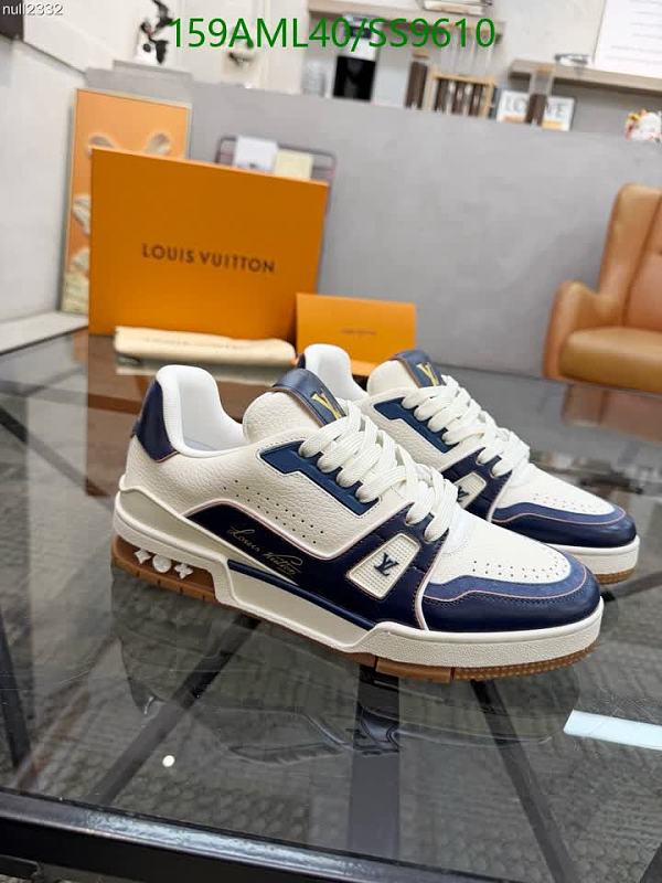 Louis Vuitton Men's White & Blue Leather Low-Top Sneakers