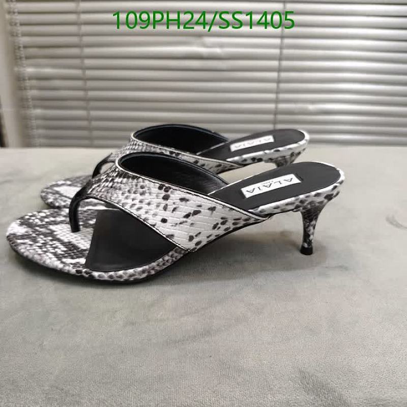 Alaia Women's Snake Print Leather Kitten Heel Thong Sandals