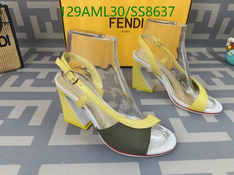 Fendi Women's Yellow Knitted Leather Slingback Heels