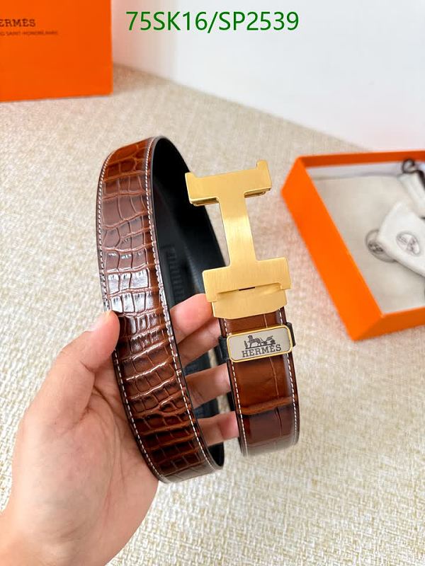 Hermès Brown Crocodile Embossed Leather Belt with Gold H Buckle