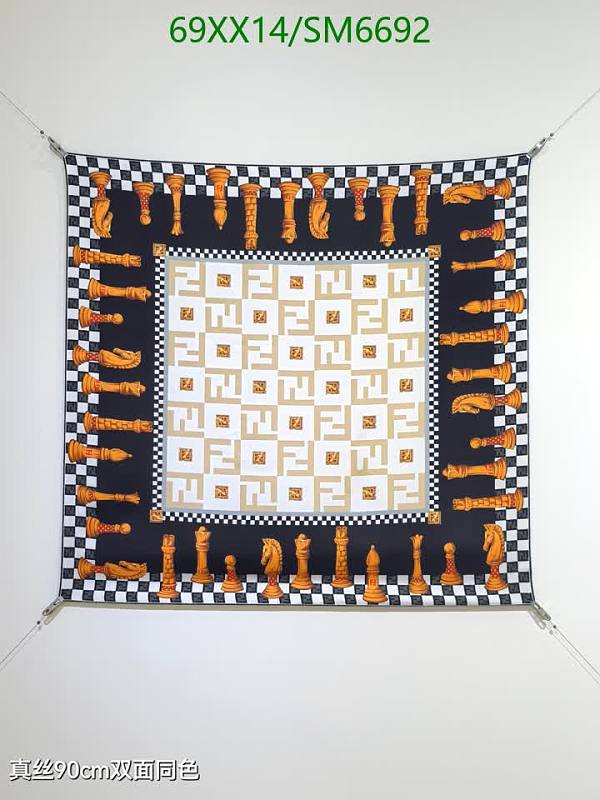 Fendi Silk Scarf 90x90cm Chess Motif