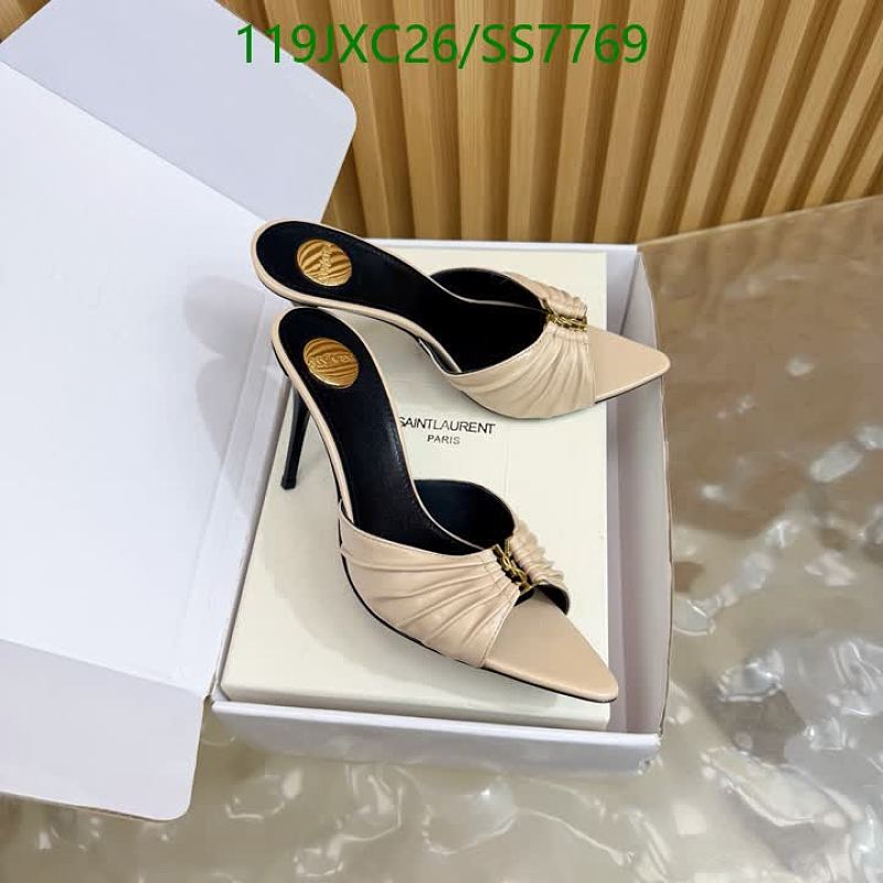 Yves Saint Laurent Women's Beige Leather Ruched Mules Heels