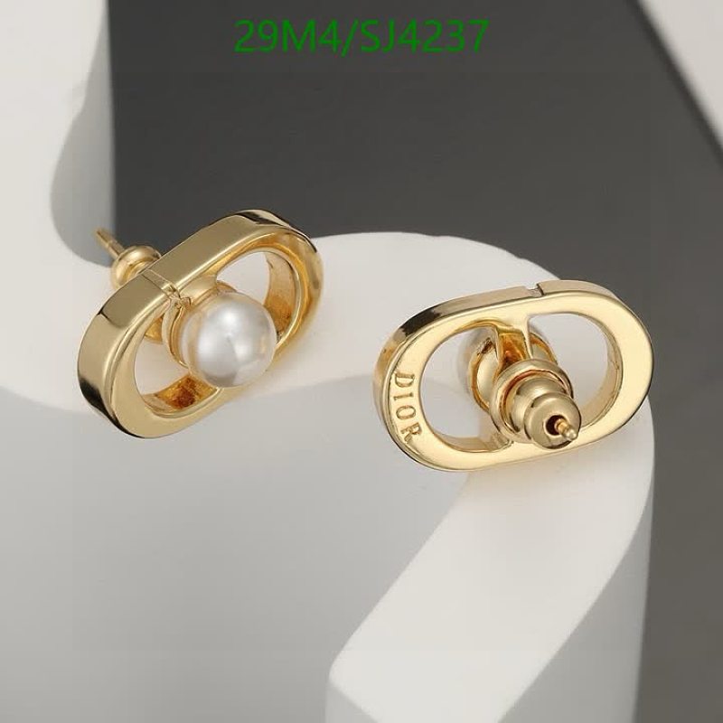Dior Pearl & Gold Tone Oval Logo Stud Earrings