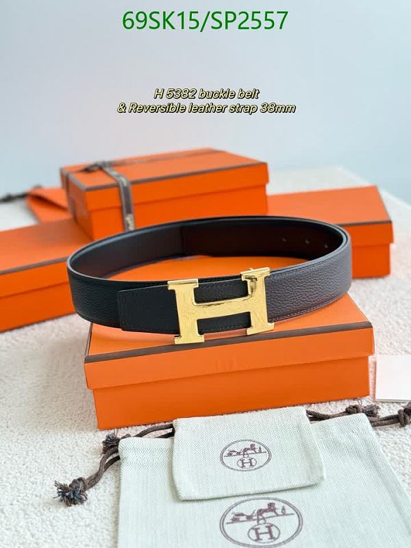 Hermes Reversible Leather Belt with Gold H Buckle - 38mm Width