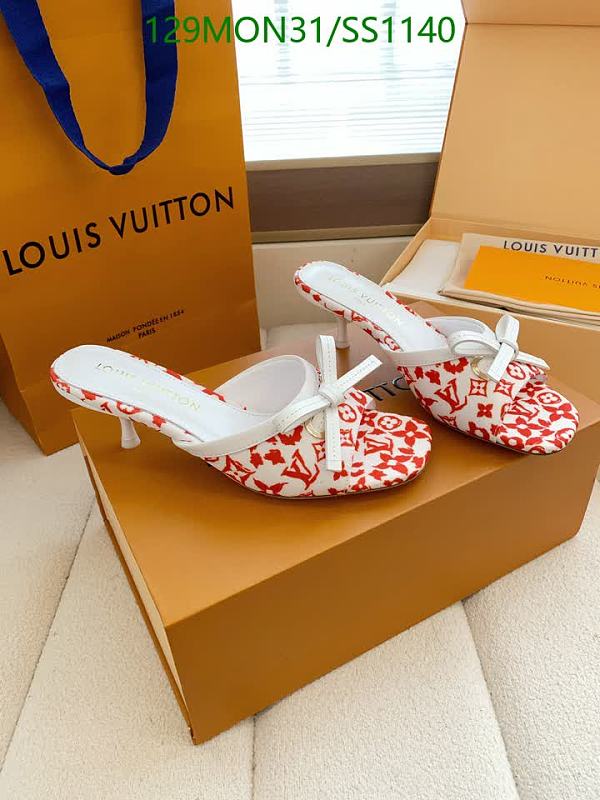 Louis Vuitton Women's Red & White Monogram Heeled Mules