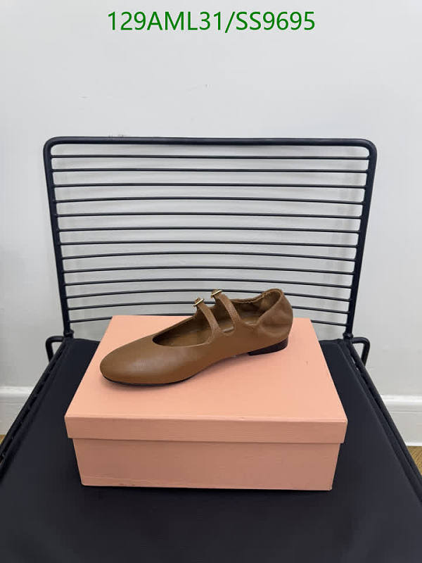 Miu Miu Women's Brown Genuine Leather Ballet Flats with Double Straps