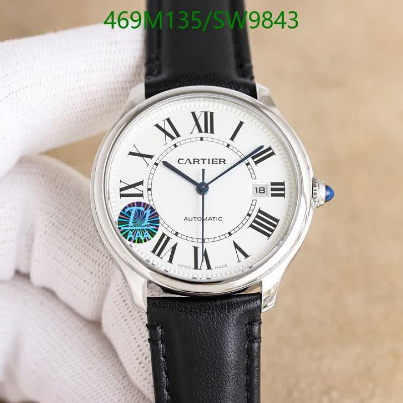 Cartier Automatic Mechanical Watch with Sapphire Glass and Leather Strap