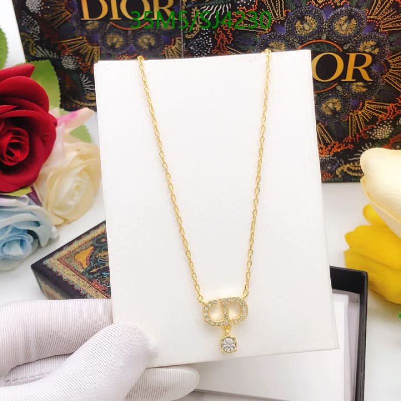 Dior CD Logo Crystal Pendant Necklace - Gold Tone