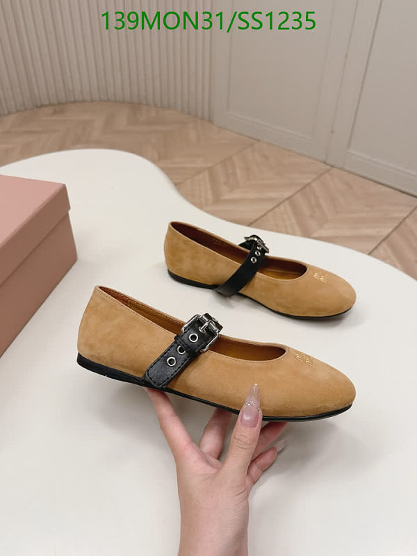 Miu Miu Women's Suede Mary Jane Flats with Buckle Strap