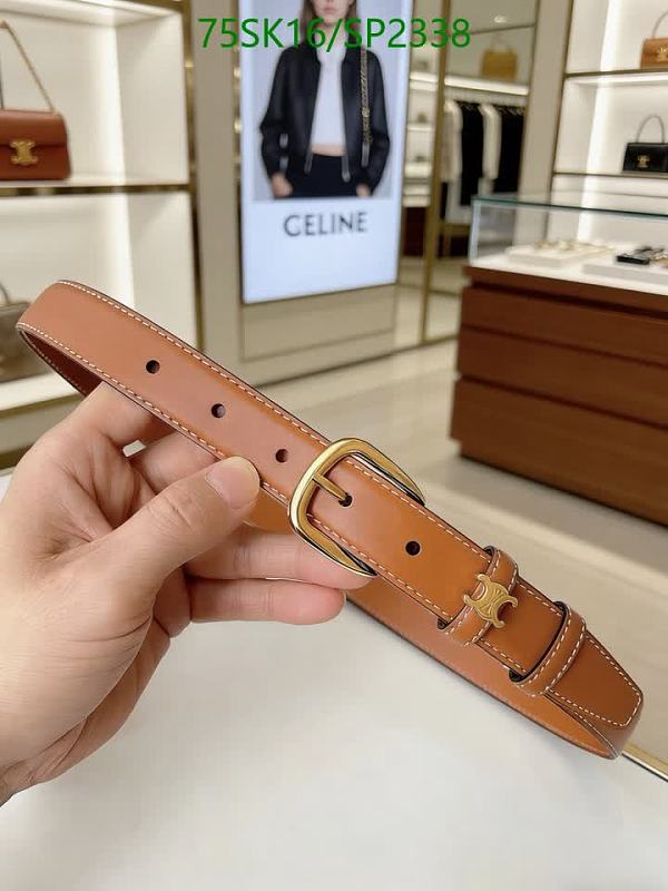 Celinee Women's Genuine Leather Belt with Gold Triomphe Buckle - 2.5cm Width