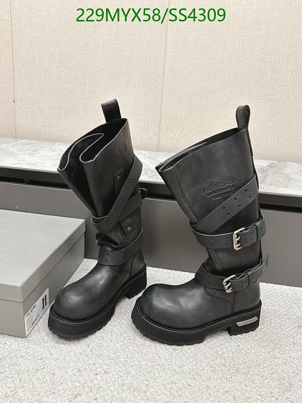 Balenciaga Women's Black Leather Buckle Strap Motorcycle Boots
