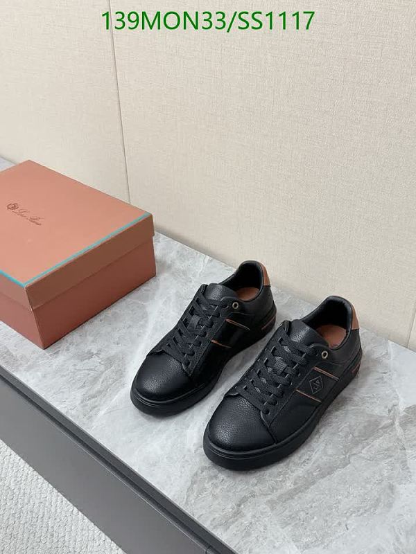 Loro Piana Men's Black Calf Leather Low-Top Sneakers