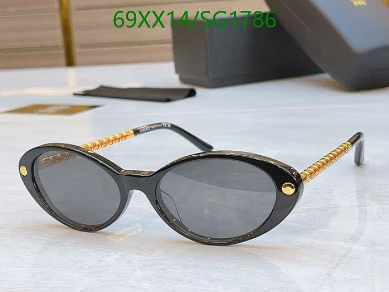 Versace Women's Black Oval Sunglasses with Gold Chain Detail