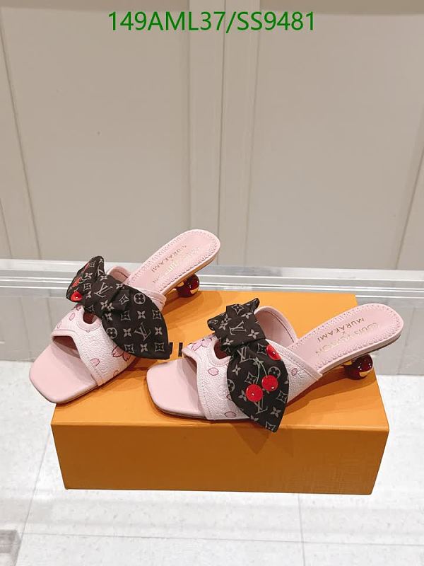 Louis Vuitton Women's Pink Cherry Print Slides with Bow Heel Height 5.5cm