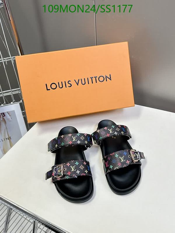 Louis Vuitton Women's Monogram Sandals Calf Leather Sheepskin Black