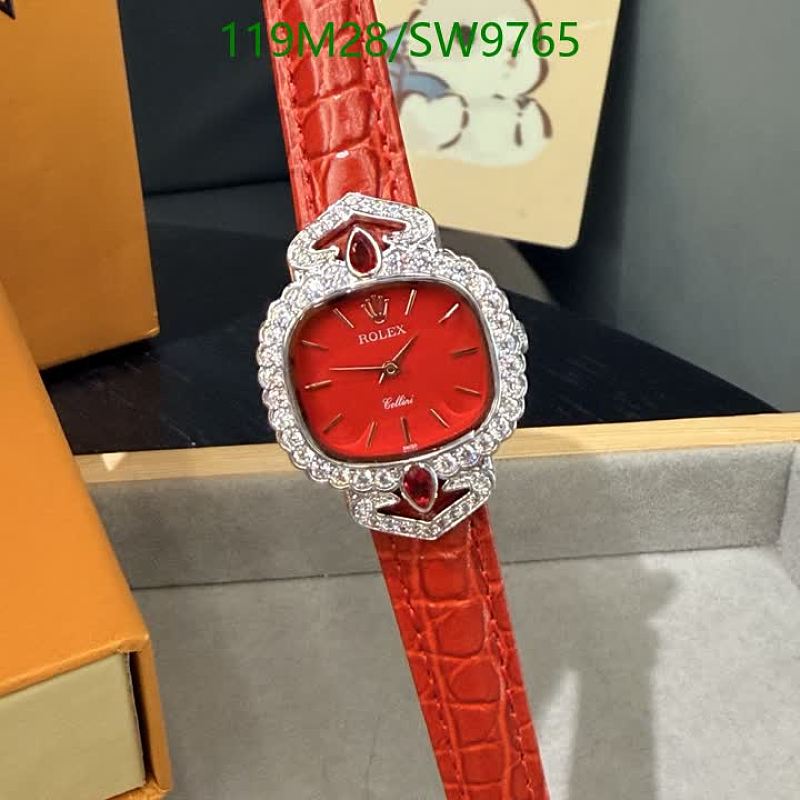 Rolex Cellini Red Dial Diamond Bezel Women's Watch