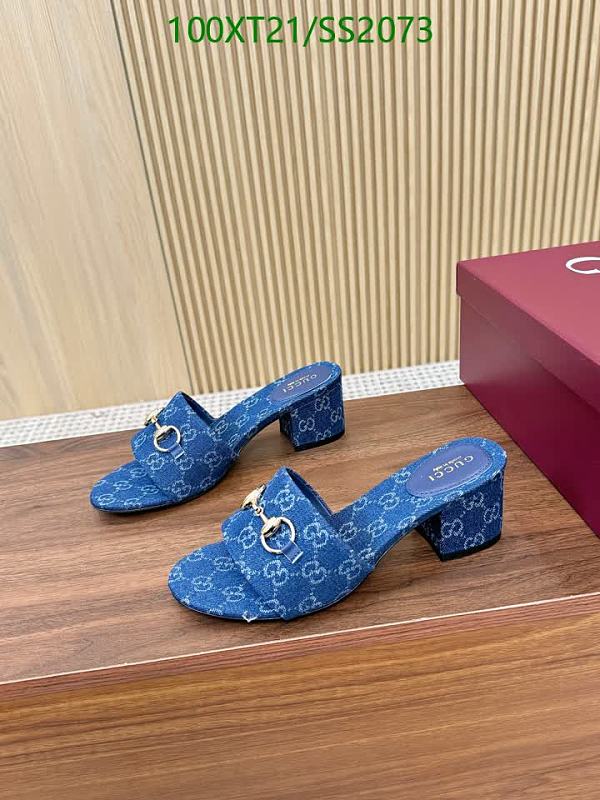 Gucci Women's Blue Denim Mules with GG Logo and Gold Hardware