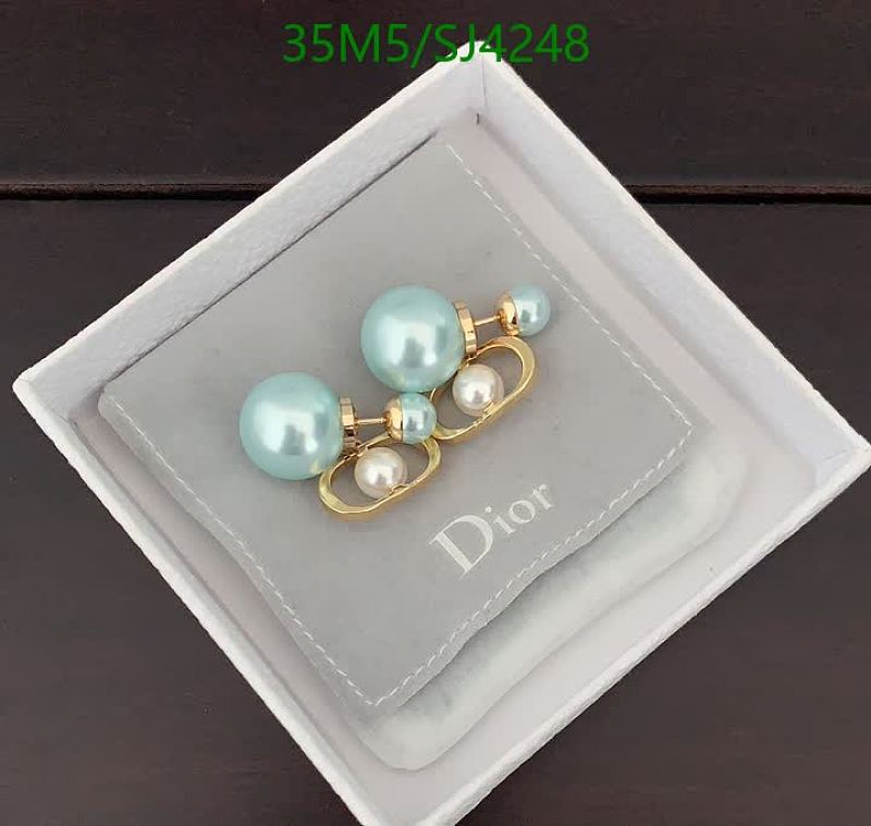 Dior Pearl Double-Sided Stud Earrings - Light Blue & Gold Tone