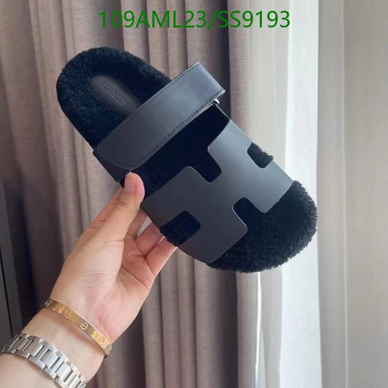 Hermès Women's Black Wool & Leather Slide Sandals - EU 35-46