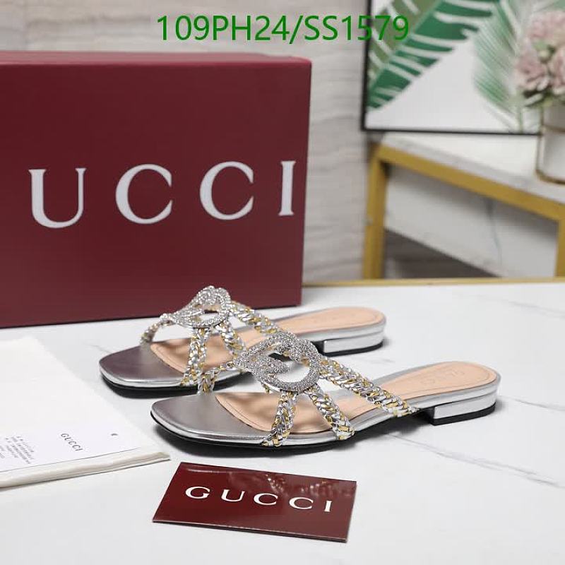 Gucci Women's Embellished Leather Slide Sandals - Silver