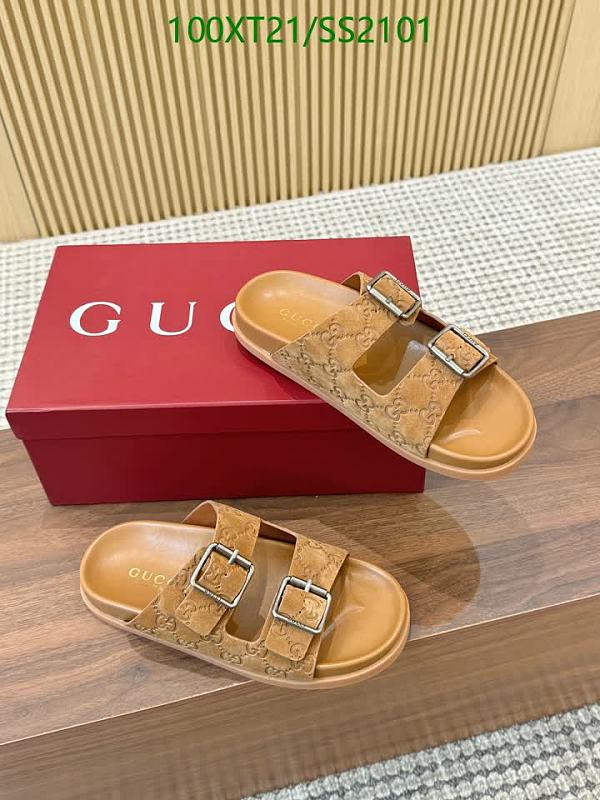 Gucci Women's Embossed GG Slide Sandals - Tan Leather 7 Gucci Women's Embossed GG Slide Sandals - Tan Leather