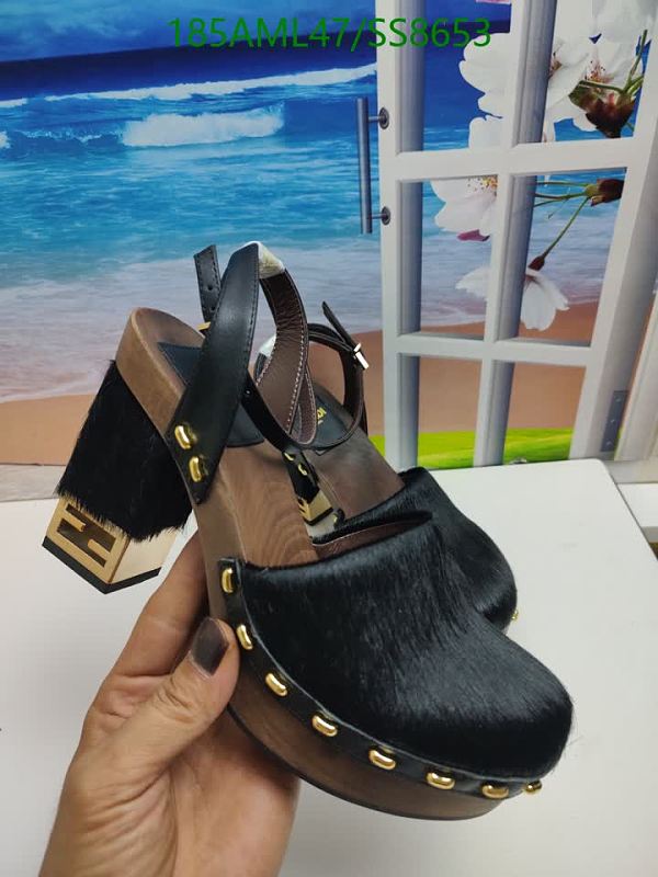 Fendi Women's Black Furry Clogs with Wooden Platform and Block Heel