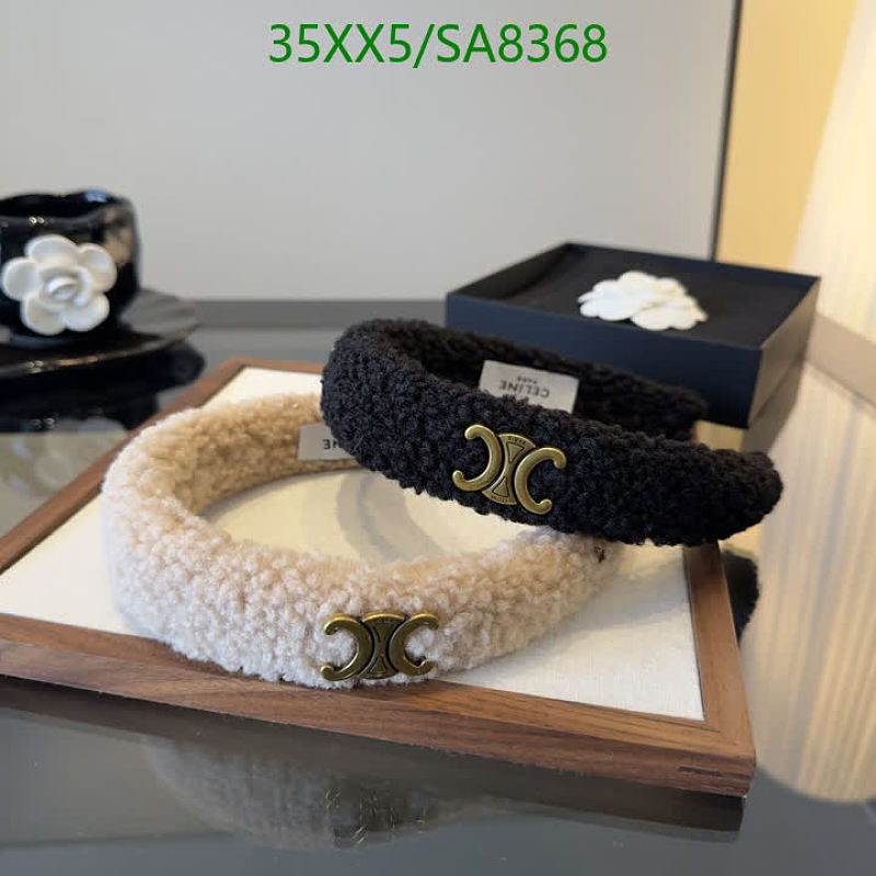 Celinee Faux Fur Headband with Triomphe Logo - Black & Beige