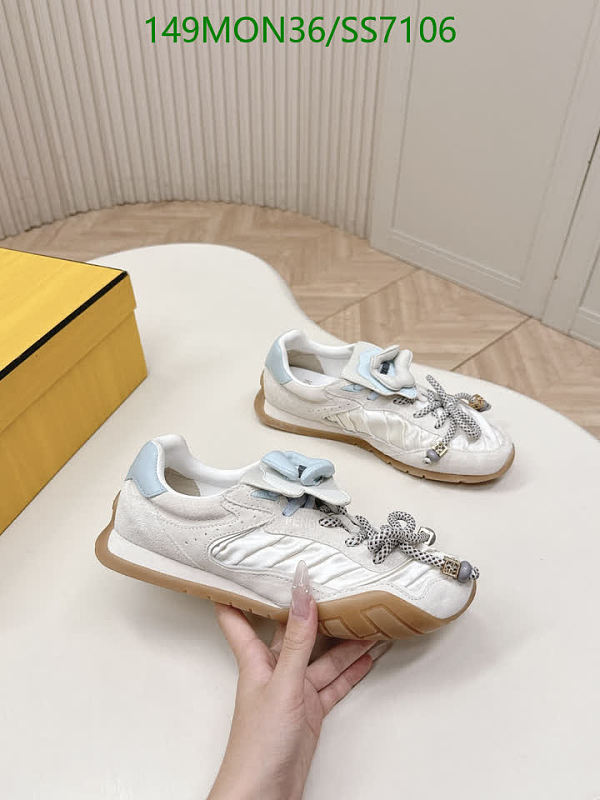Fendi Women's White & Blue Suede and Satin Lace-Up Sneakers 7 Fendi Women's White & Blue Suede and Satin Lace-Up Sneakers