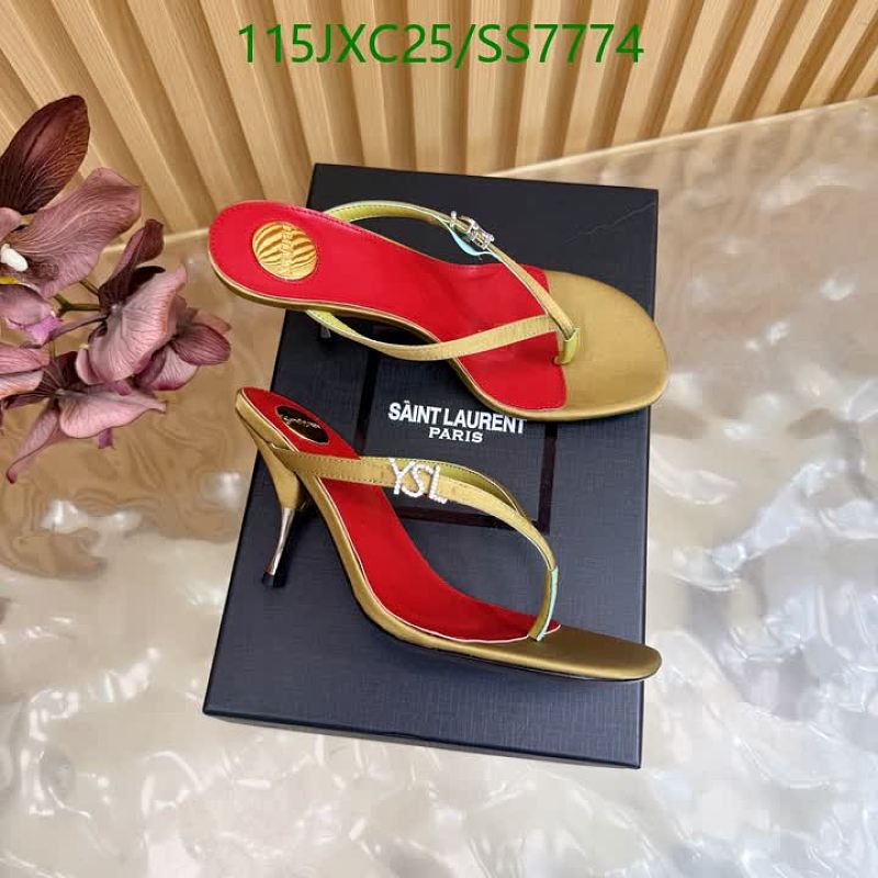 Yves Saint Laurent Women's Gold Silk Thong Heeled Sandals