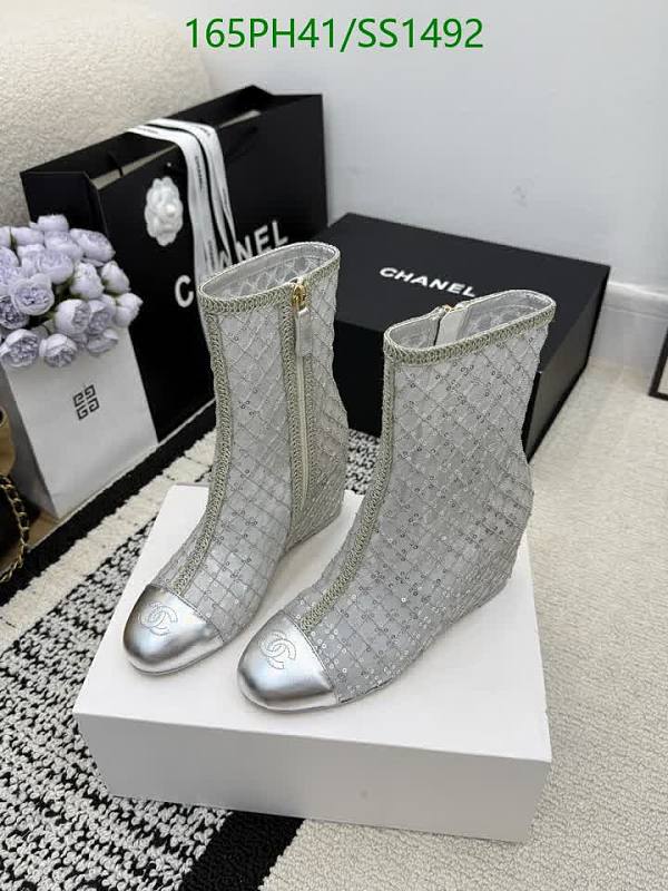 Chanel Mesh Wedge Boots with Silver Cap Toe Sz EU 34-41