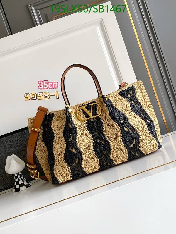 Valentino Garavani VLogo Raffia Tote Bag - Black & Natural