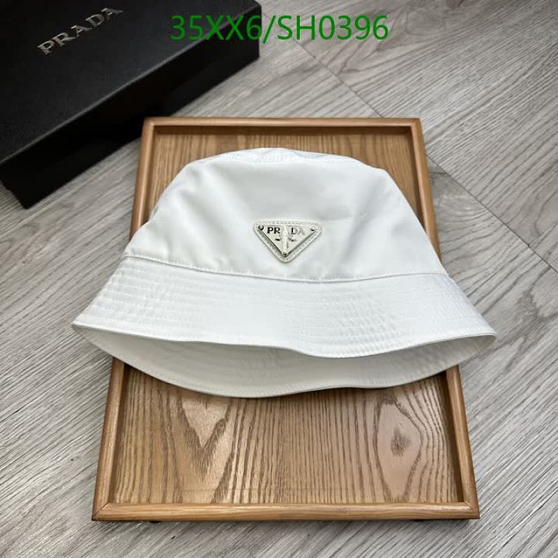 Prada White Bucket Hat with Iconic Triangle Logo