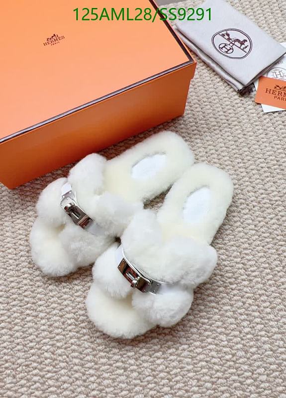 Hermes Women's White Sheepskin Wool Slippers with Leather Outsole