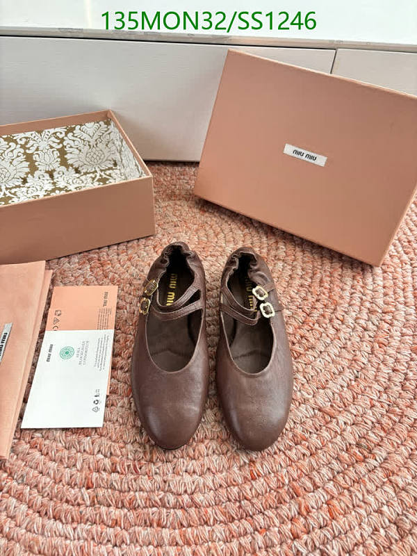 Miu Miu Women's Brown Sheepskin Mary Jane Ballet Flats