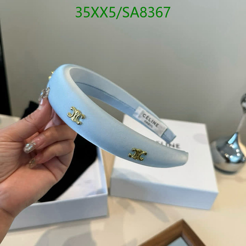 Celine Headband - Light Blue Padded Headband with Gold Triomphe Logo