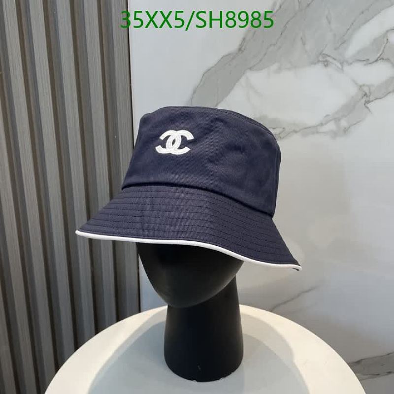 Chanel Navy Blue Bucket Hat with White Trim and CC Logo