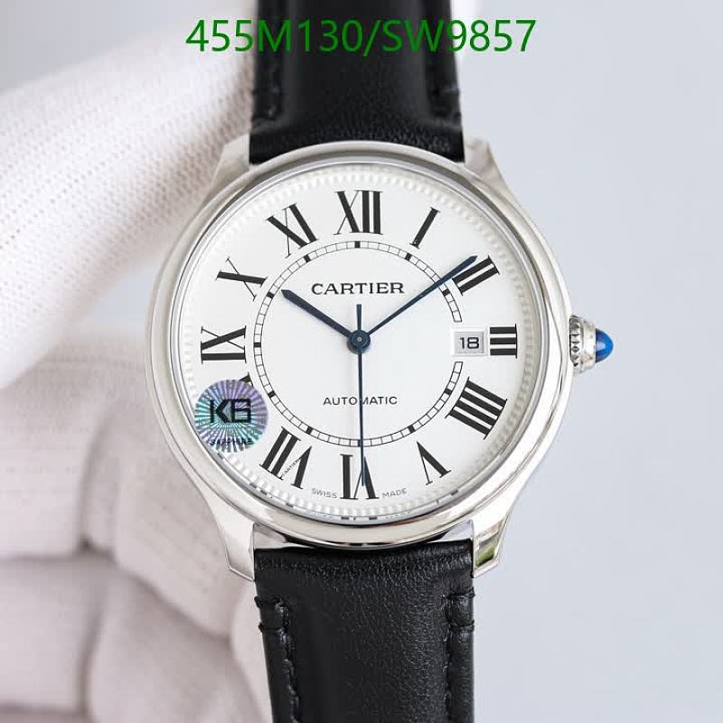Cartier Automatic Mechanical Watch with Sapphire Glass and Genuine Leather Strap