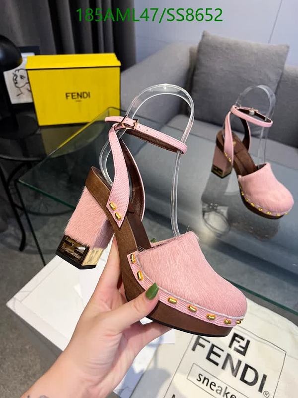 Fendi Women's Pink Calf Leather Sheepskin Platform Block Heel Sandals