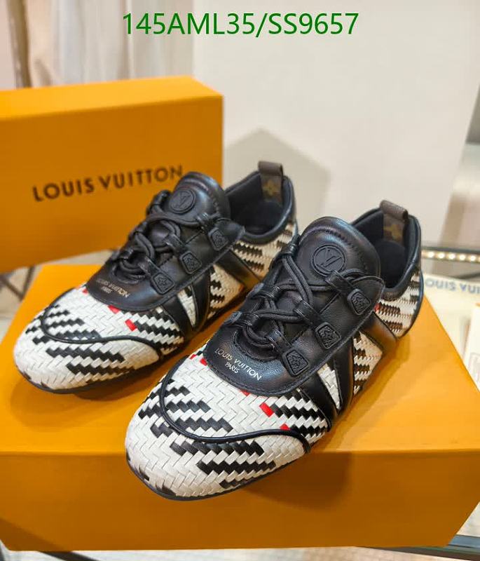 Louis Vuitton Women's Black & White Woven Leather Sneakers