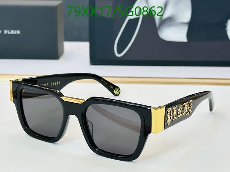 Philipp Plein Designer Sunglasses for Men - Black & Gold Square Frame