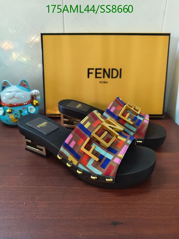 Fendi Women's Fabric Slides - Multicolor FF Logo Heel Sandals