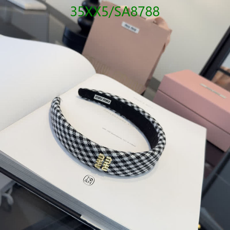 Miu Miu Checkered Padded Headband with Gold Logo