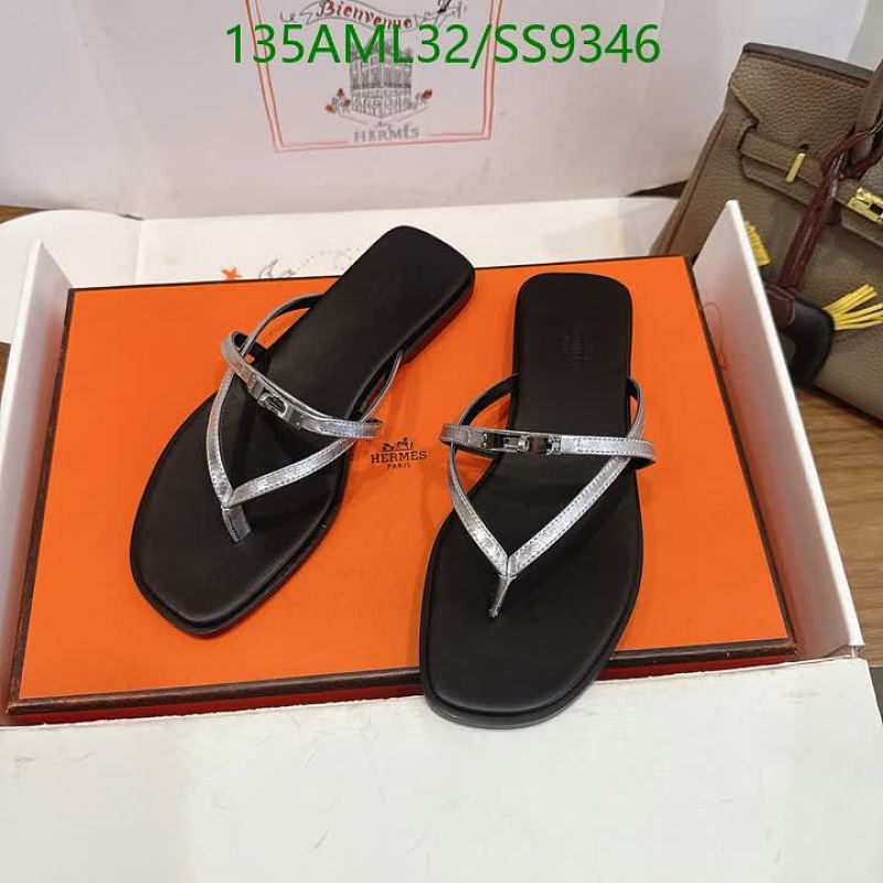 Hermes Women's Genuine Leather Thong Sandals - Black & Silver