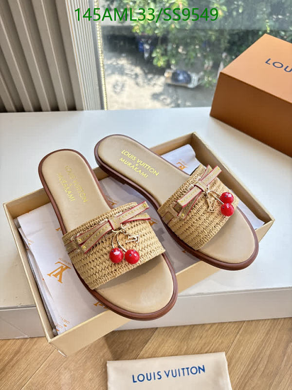 Louis Vuitton Women's Sheepskin Straw Slide Sandals with Cherry Charm