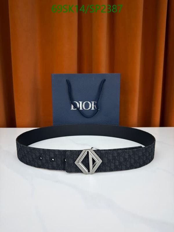 Dior Genuine Leather Belt with Signature Monogram and Diamond Buckle